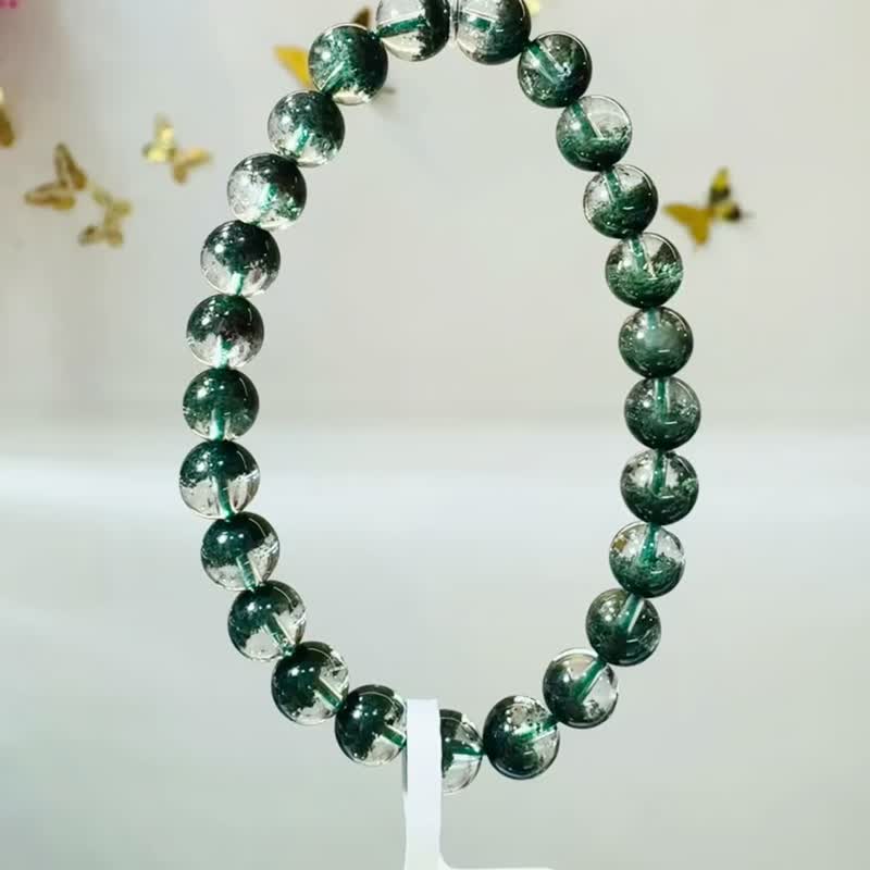 精品玻璃體濃色招財半盆森林綠幽靈水晶7mm12.7g主正財事業貴人助 - 手鍊/手環 - 水晶 綠色