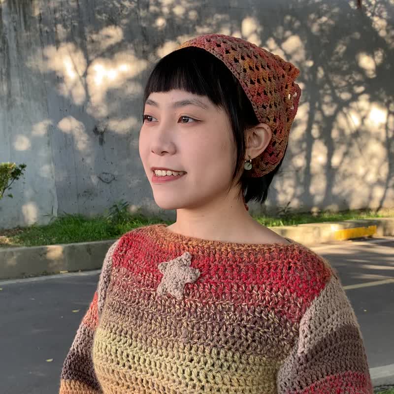 楓燼 手染編織三角髮帶 編織三角頭巾 職人手工染製 - 其他 - 棉．麻 紅色