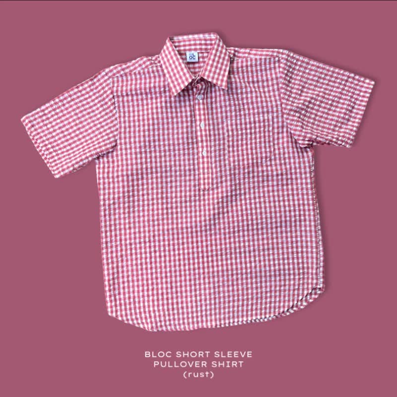 Short sleeve pullover shirt - Plaid - Men's Shirts - Cotton & Hemp 