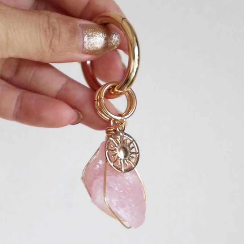 Rose quartz key ring - Keychains - Stone Pink