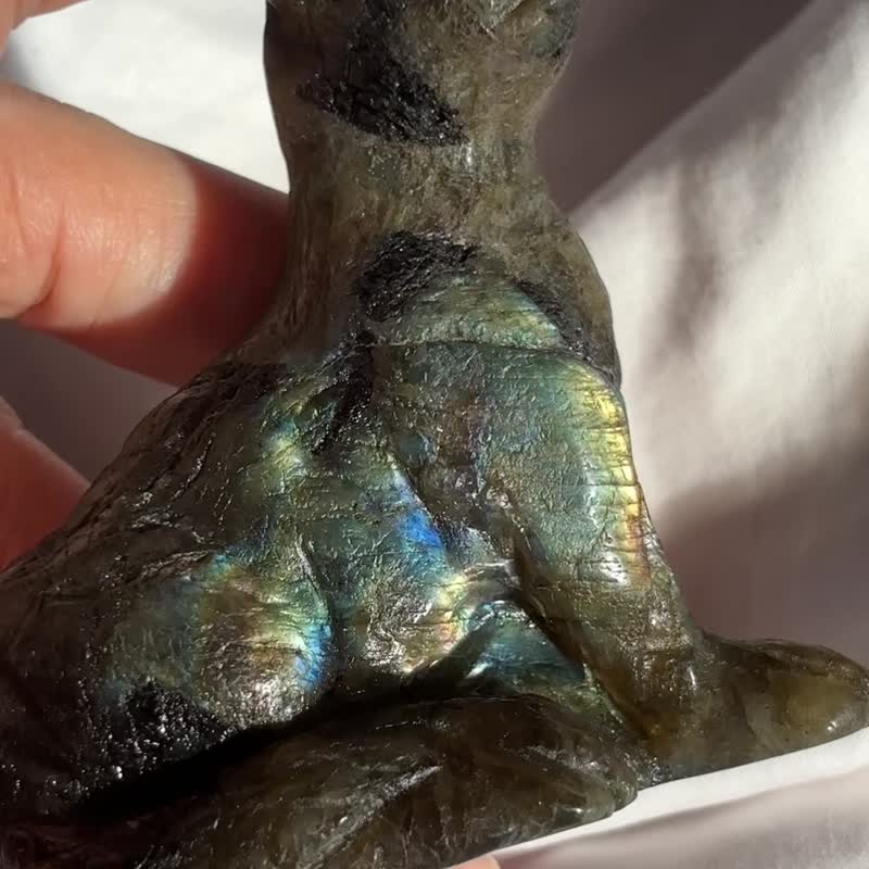 拉長石 罕有天然 海獅 強光 藍色金色紅色 全面光 手握 手把玩 - 擺飾/家飾品 - 水晶 多色