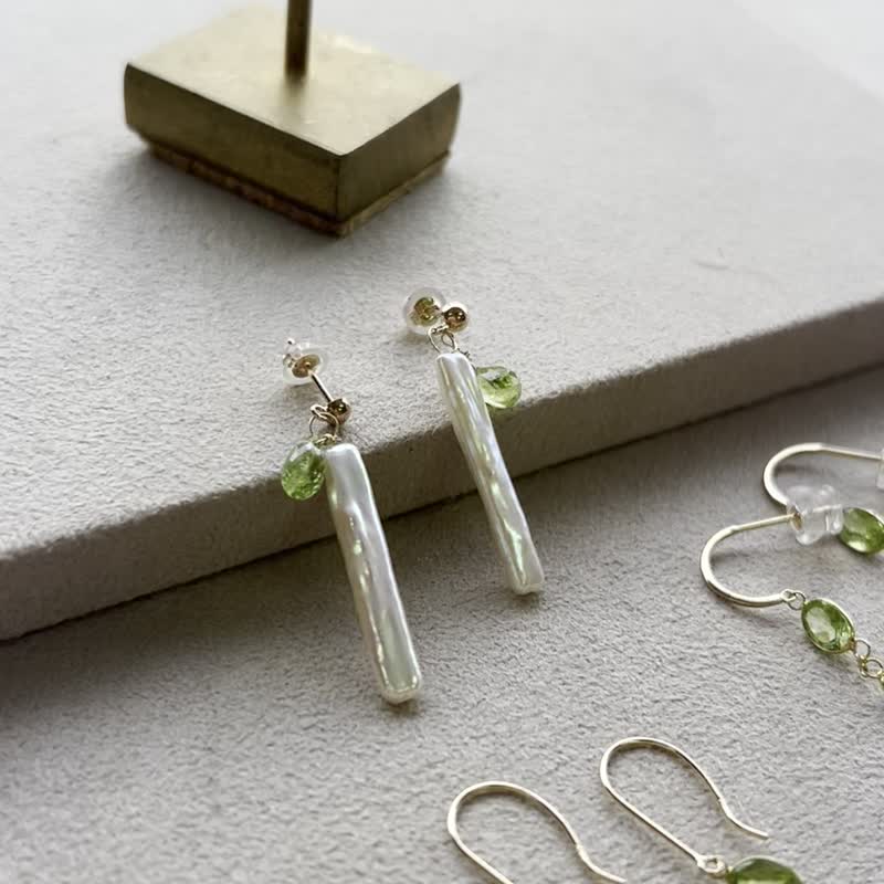 珍珠耳環 橄欖石 K金 日本製造【Pinkoi 線下活動預約商品】 - 耳環/耳夾/耳骨夾 - 珍珠 