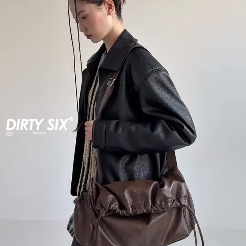 咖啡棕色 瑪尼疊疊包 撞色天然石抽繩 軟軟慵懶斜挎包 肩背包 - 側背包/斜背包 - 其他人造纖維 咖啡色