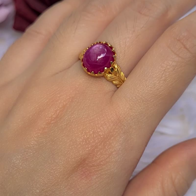 天然紅寶石鍍金純銀泰式戒指 - 戒指 - 寶石 粉紅色