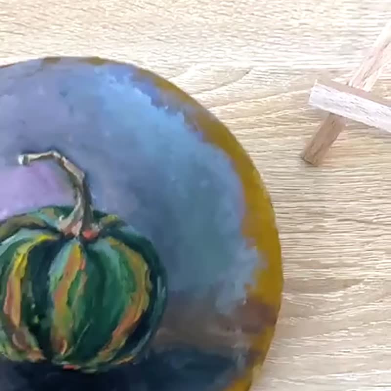 Pumpkin painting Original oil painting Vegetable painting Still life Small art - โปสเตอร์ - วัสดุอื่นๆ หลากหลายสี