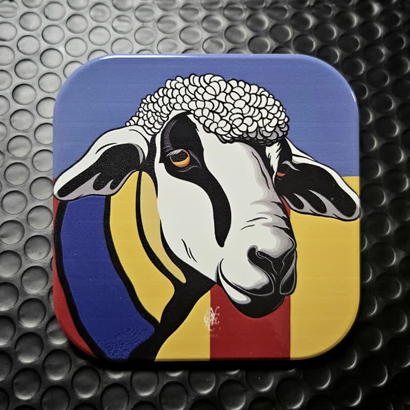 Mondrian's Sheep - Ceramic Coaster - ที่รองแก้ว - ดินเผา ขาว