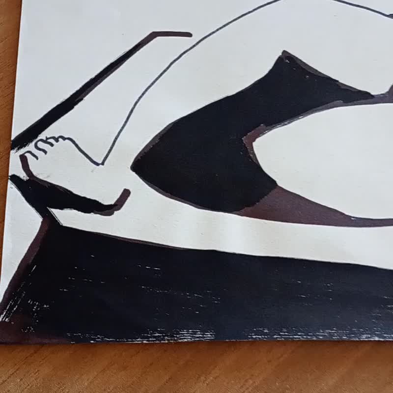 Reclining nude with chair drawing modern style, black white art drawing - Posters - Paper White