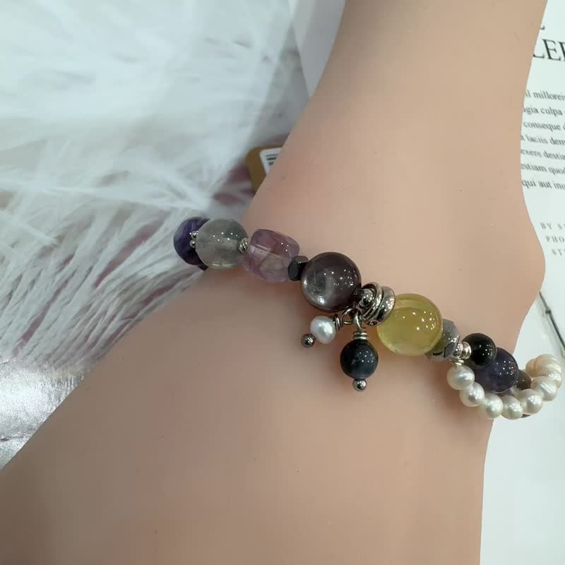 鋰雲母設計款 紫龍晶 紫水晶 堇青石 招財冷靜洞察能量 - 手鍊/手環 - 水晶 