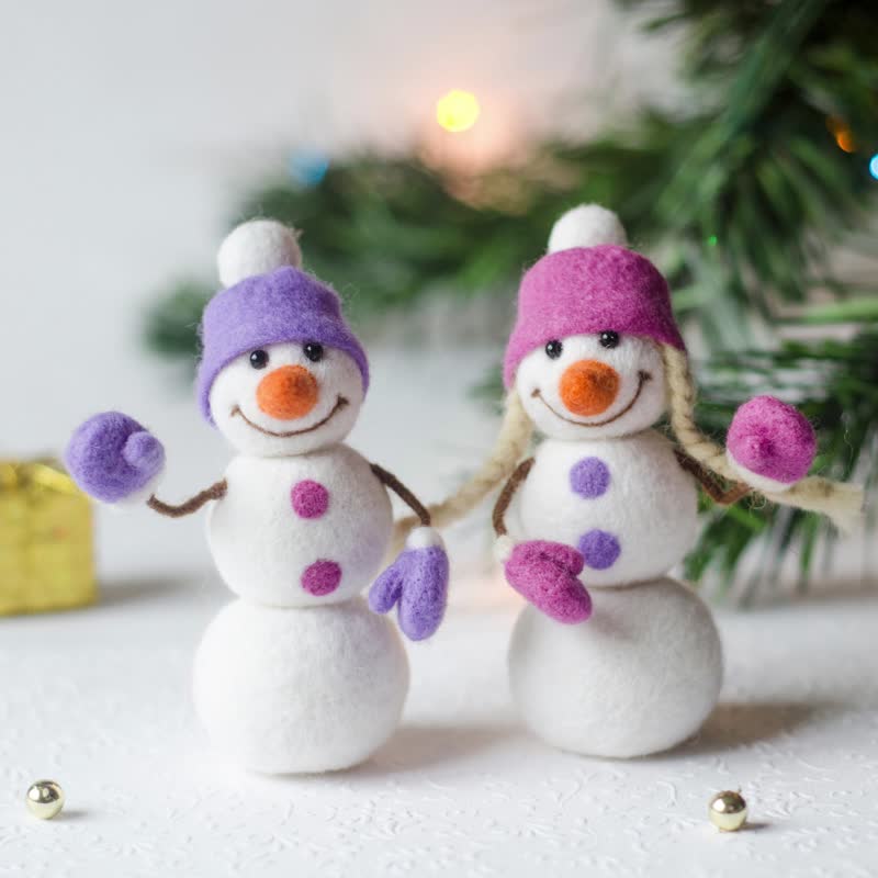 Couple of 2 Snowmen Decorations Customized Gift Christmas gift wrapping - Other - Wool White