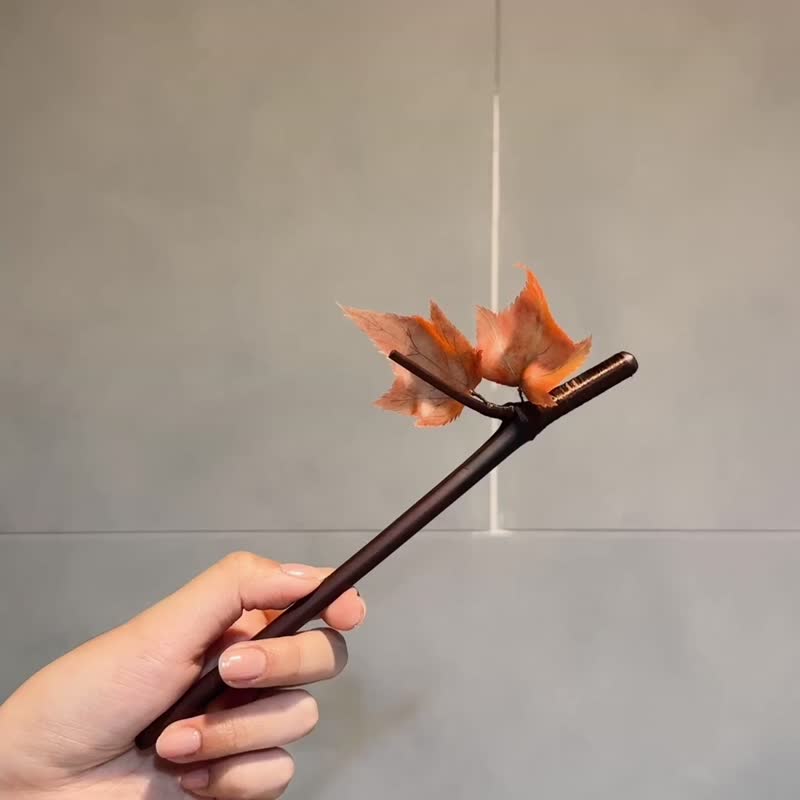 【台灣特有種】台灣紅榨槭 | 紅楓 | 髮簪 | 半熱縮 - 髮夾/髮圈 - 塑膠 橘色