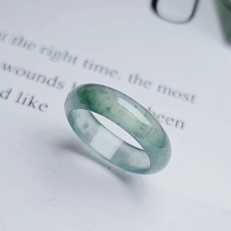 Lucky for you | Shining green ghost with floating flowers | A-quality jadeite high ice glass ring international ring #12.5 - General Rings - Jade 