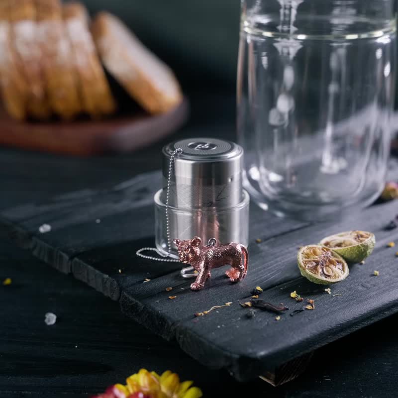 01LIV 不銹鋼濾茶器 CHICHI濾茶筒 貓咪玫瑰金泡茶器動物可愛禮物 - 茶壺/茶杯/茶具 - 不鏽鋼 金色