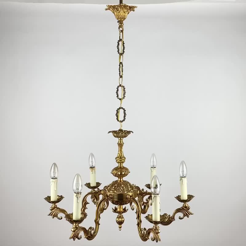 Attractive Gilt Brass Chandelier 6-arm French Ceiling Lamp Vintage  Suspension Chandelier With Six Faux Candles 1960s Pendant Lighting -   New Zealand