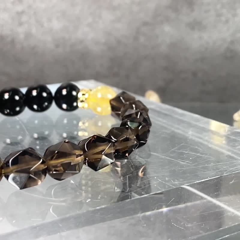 君臨天下 | 金髮晶 黑曜石 冰曜石 | 顯赫大方 | 男士水晶手鍊 - 手鍊/手環 - 水晶 黃色