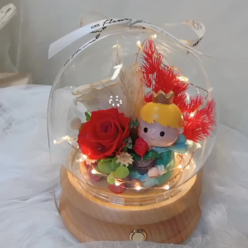 Immortal flower bluetooth audio bluetooth horn light little prince rose Valentine's day birthday gift glass cover - Lighting - Plants & Flowers Red
