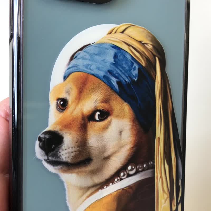 ShibaArtist Johannes Vermeer Shiba Inu MagSafe case wearing a pearl necklace - เคส/ซองมือถือ - พลาสติก ขาว