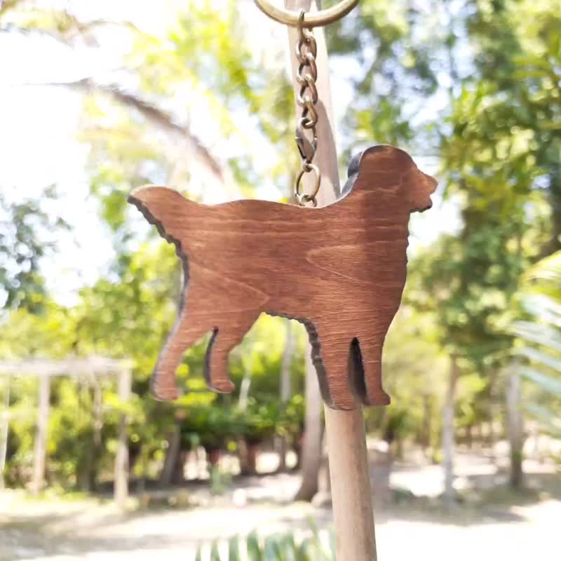 Handmade wooden creative key ring Golden Retriever A - Keychains - Wood Brown