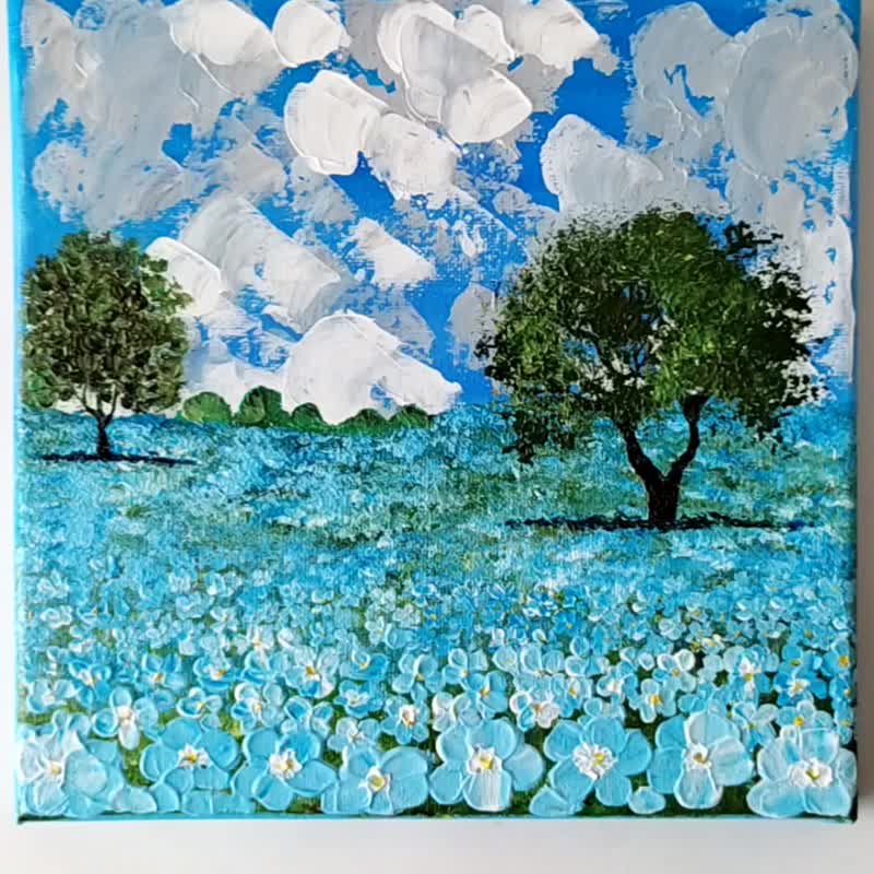 Japanese Forget-me-not Park 客廳 掛畫 Blue Flowers Landscape Wall Decoration 藍染 - 壁貼/牆壁裝飾 - 壓克力 藍色