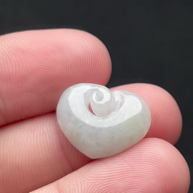 冰糯種翡翠愛心 | 天然緬甸玉翡翠A貨 - 金工/飾品 - 玉石 白色