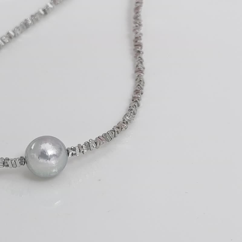 Broken silver natural seawater pearl akoya real Linen Silver necklace - สร้อยคอ - ไข่มุก สีใส