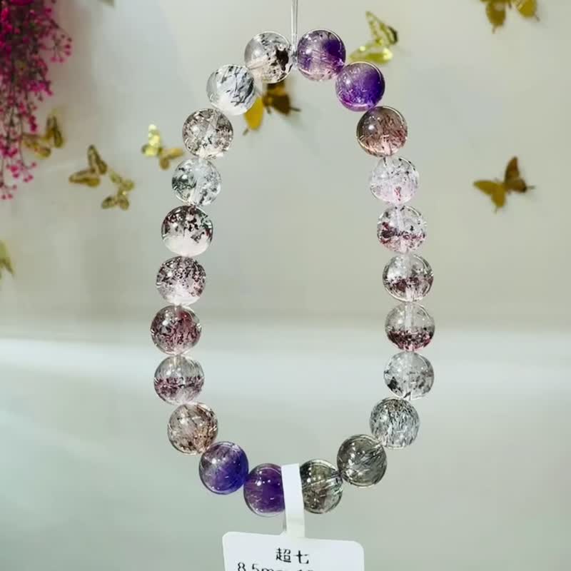 天然毒液金草莓彼岸花彩超七水晶8.5mm19.60g大雲母片骨幹水晶 - 手鍊/手環 - 水晶 多色