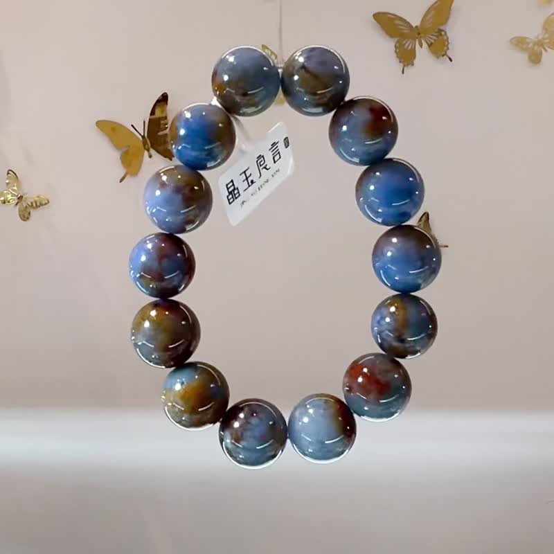 Natural Earth Blue Velvet Crystal 15-15.5mm Hand Beads Anti-Hyperthyroidism Enhances Surface Ability Healing Magnetic Field - สร้อยข้อมือ - คริสตัล สีน้ำเงิน