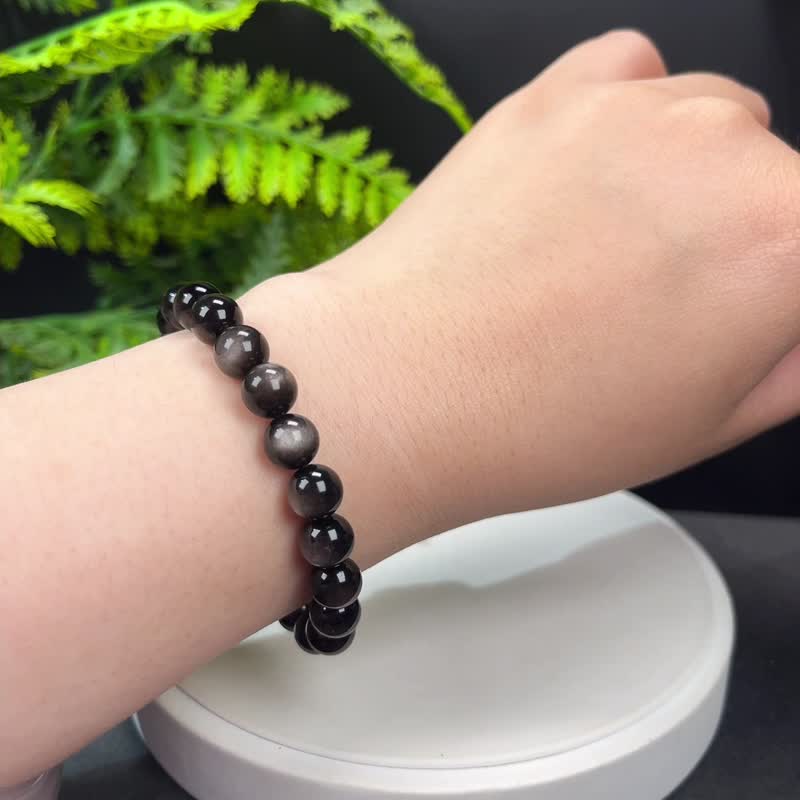 High quality natural Silver obsidian bracelet 8.5mm silver obsidian bracelet with eyes for women, dazzling and smart - สร้อยข้อมือ - เครื่องประดับพลอย สีเงิน