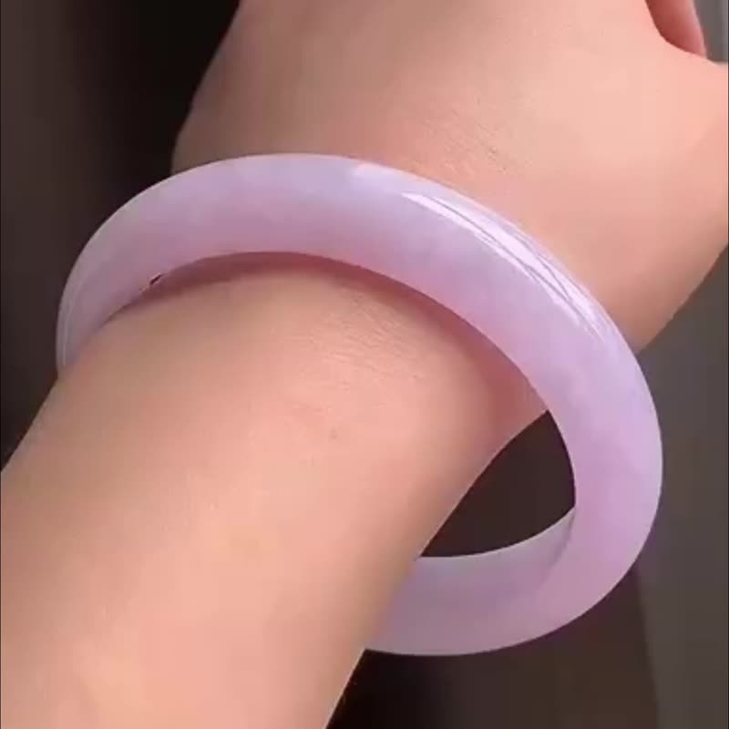 冰種 天然翡翠 緬甸 A玉 玉鐲 • 糯冰種粉紫翡翠貴妃鐲 - 手鍊/手環 - 玉石 粉紅色