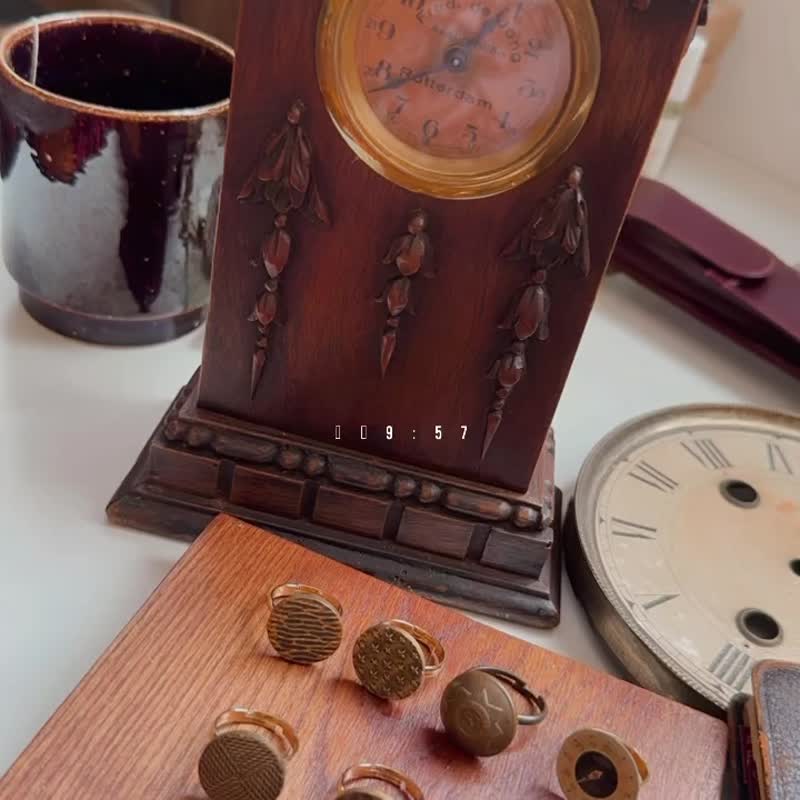 法國60年代 Vintage 古董戒指 wood - 戒指 - 銅/黃銅 咖啡色