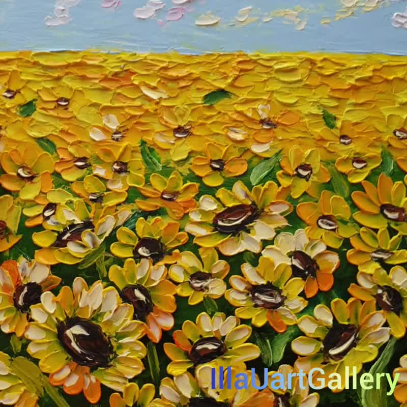 Sunflowers Painting Landscape Original Art Tuscany Wall Art Impasto Oil Painting - 海報/掛畫/掛布 - 其他材質 多色