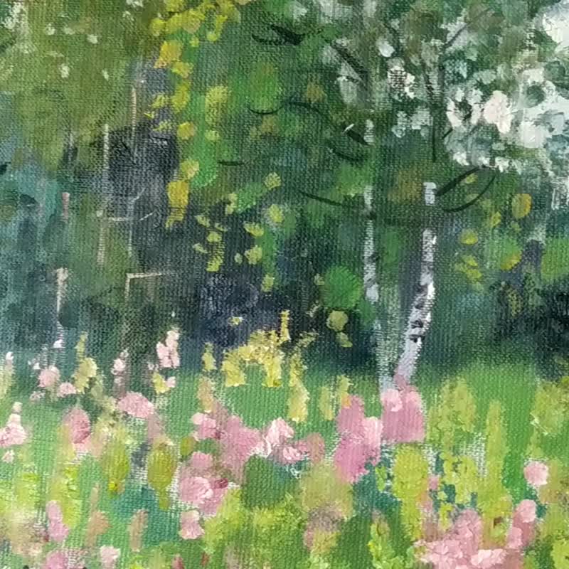 与自然绘画 Nature Painting Landscape 油畫原作 Fireweed Summer Artwork Impressionism - โปสเตอร์ - วัสดุอื่นๆ หลากหลายสี