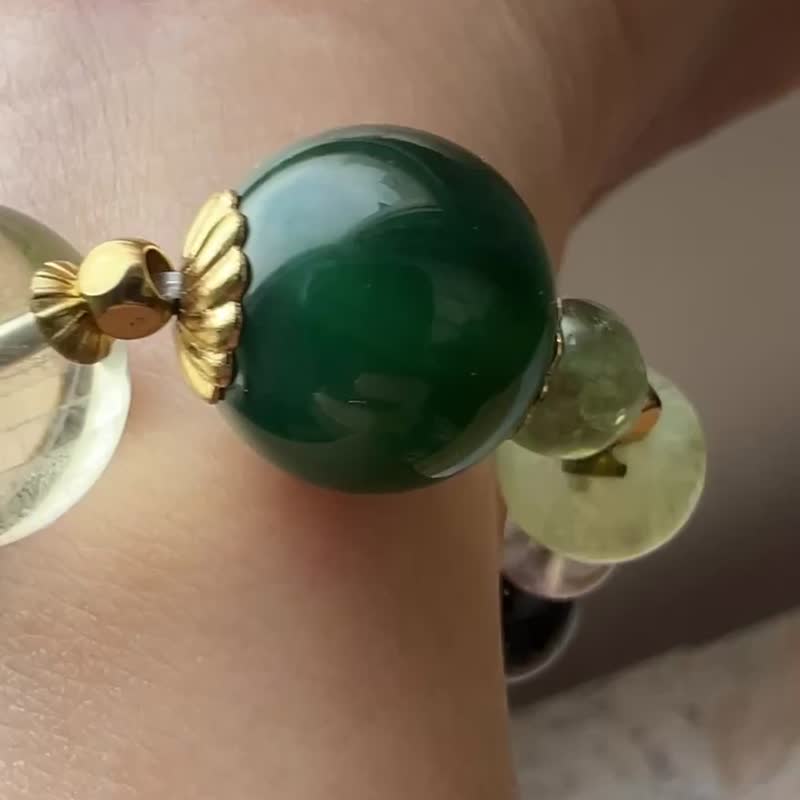 Mother's Day||Green Silk|| New calm wealth energy bracelet. Green dragon crystal/ Stone/green hair crystal/green secluded stone - Bracelets - Crystal Green