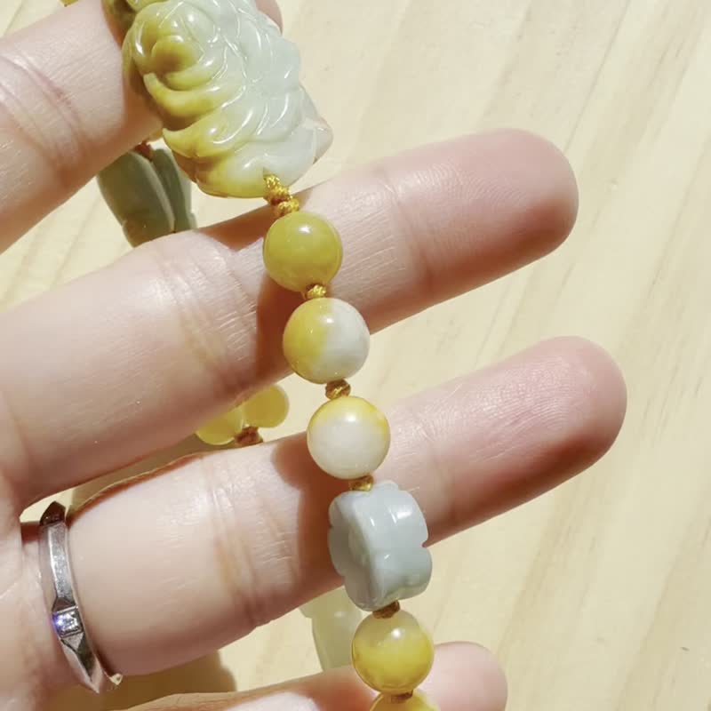 Handmade Jade Bracelet - Golden Maple Peony - 手鍊/手環 - 玉石 橘色
