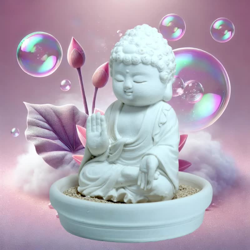 Miniature little meditation Buddha Jhoshil  w/small dish holder set - Fragrances - Other Materials White