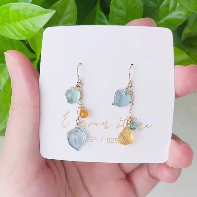 Light jewelry top tourmaline translucent fairy peach blue tourmaline earrings - ต่างหู - เครื่องเพชรพลอย สีน้ำเงิน