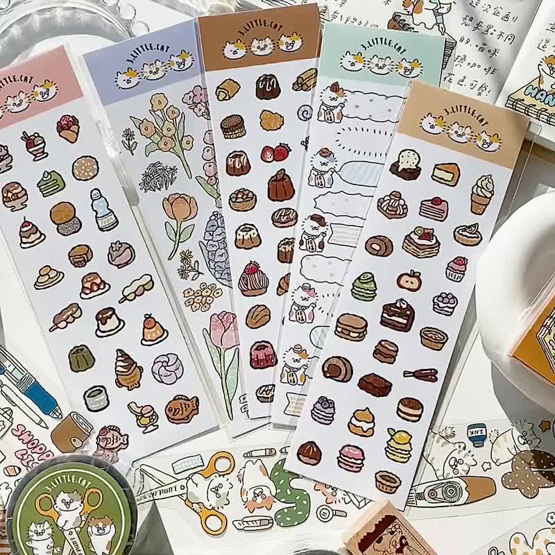 3 little cats/huahua food long hand-cut stickers/handbook stickers/5 patterns in total - Stickers - Paper Multicolor