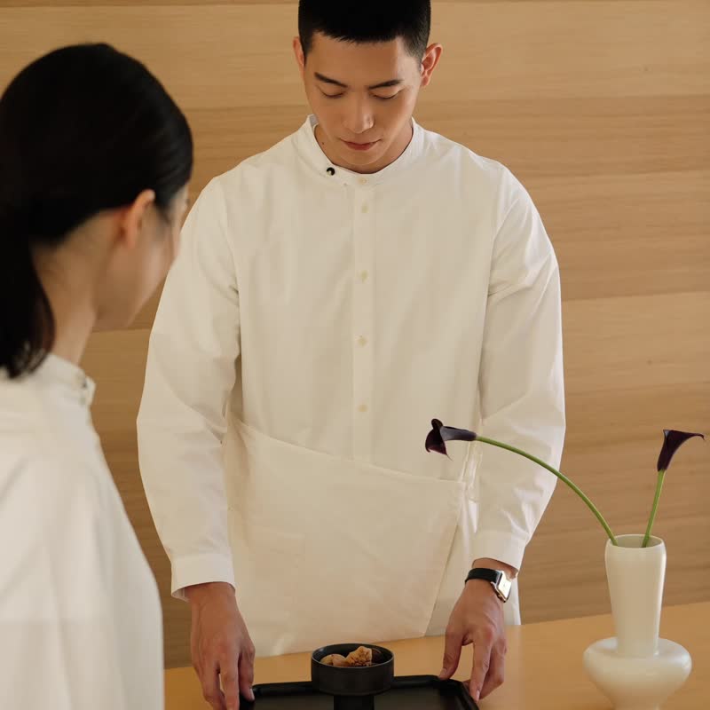 鹿造LUZAO 長襯衫圍裹系帶一衣多穿餐飲酒店店服簡約工作服男女 - 男襯衫/休閒襯衫 - 棉．麻 