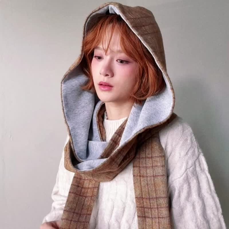AMBER 系列 - 棕韻 * 麥穗色 混織毛料 圍巾 連帽圍巾 - 圍巾/披肩 - 其他人造纖維 卡其色