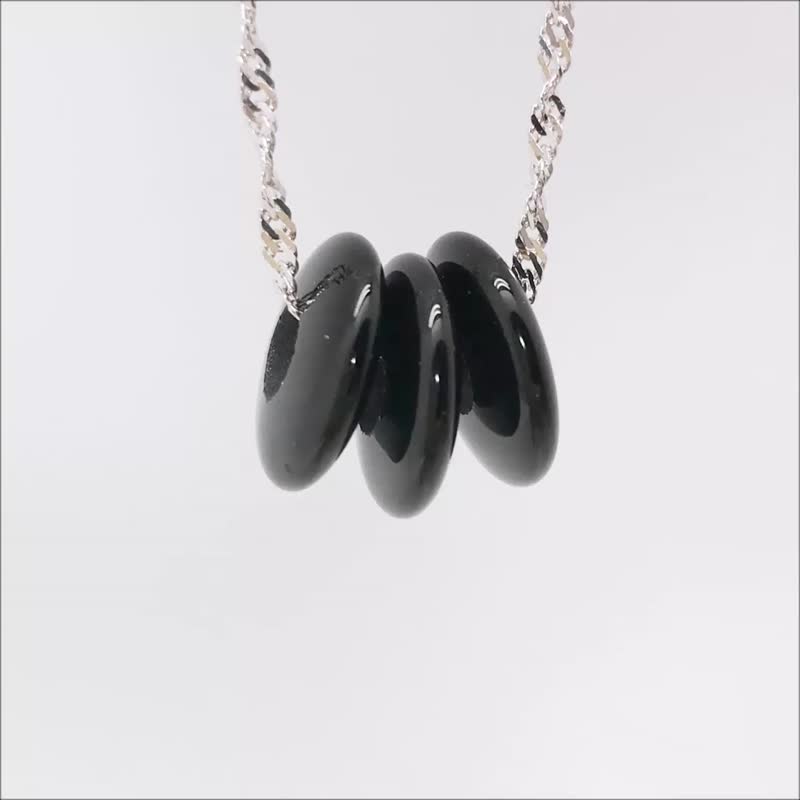 925 Silver Black Tourmaline Precious Stones Necklace Gemstone Rondelle Bead - Necklaces - Sterling Silver Black