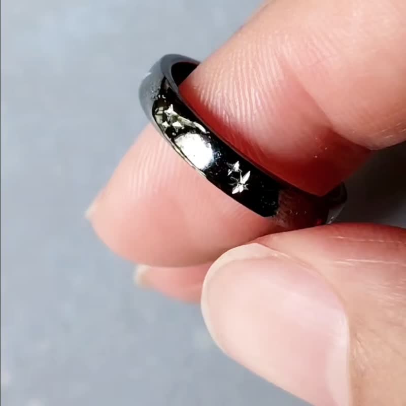 人手批花繁星電鍍18K黑金純銀戒指 - 戒指 - 純銀 黑色