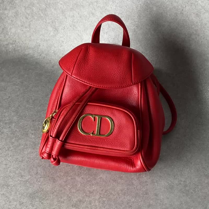 【 日本直送　名牌中古包 】Christian Dior クリスチャン ディオール バックパック レッド CD レザー ミニバッグ リュック pz728i - 後背包/背包/書包 - 真皮 紅色