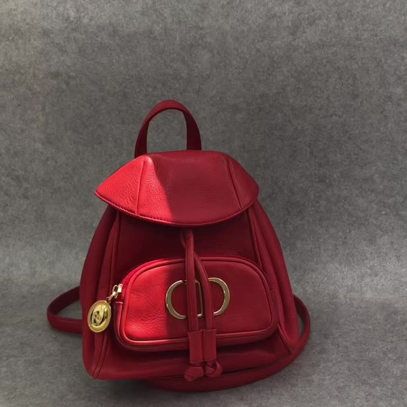 【 日本直送　名牌中古包 】Christian Dior クリスチャン ディオール バックパック レッド CD レザー ミニバッグ リュック pz728i - 後背包/背包/書包 - 真皮 紅色