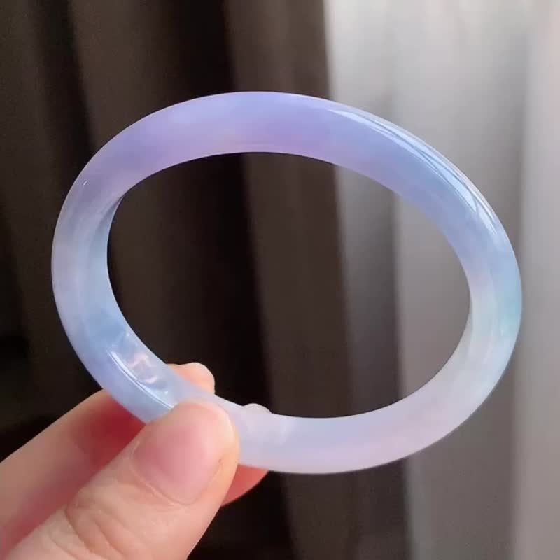 冰種 天然翡翠 緬甸 A玉 玉鐲 • 糯冰種濃紫藍翡翠貴妃鐲 - 手鍊/手環 - 玉石 紫色