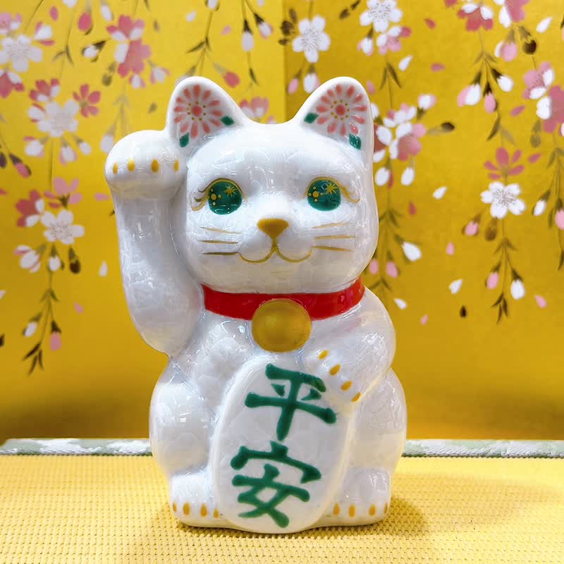 【銀藤守安】日本清水燒招財貓 | 花結晶 白 - 平安 右 - 擺飾/家飾品 - 瓷 白色
