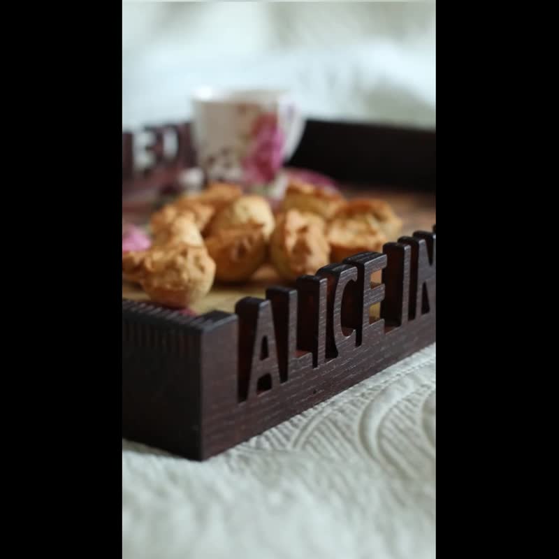 Alice in Wonderland Wood Serving Tray Breakfast Coffee Table Tea