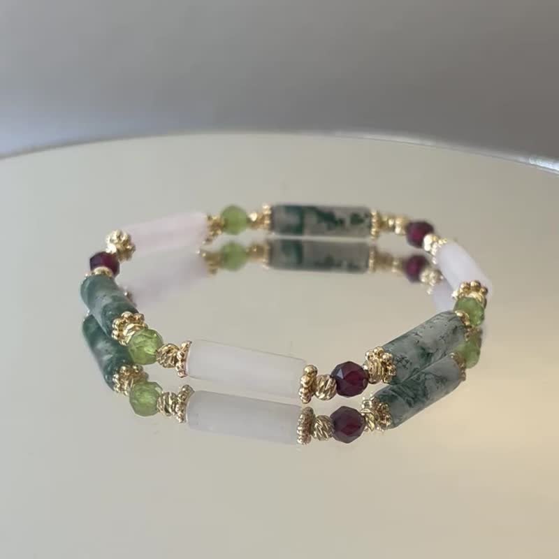 水草瑪瑙 粉晶 石榴石 橄欖石 天然水晶手鏈 - 手鍊/手環 - 水晶 