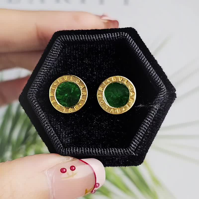 Cai Lai | Fashion brand BV style | Myanmar A-grade jade green round Wushi brand sterling silver customized earrings - Earrings & Clip-ons - Jade 