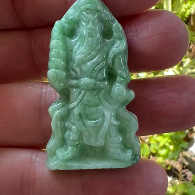 Natural A-grade jadeite Buddha statue Li Jing Tuo Pagoda Heavenly King Jade Pendant Bean Seed Myanmar A-grade jade art - สร้อยติดคอ - หยก สีเขียว