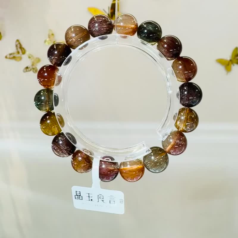 收藏大地透拉絲順強光貓眼彩髮晶11-11.5mm39.80g正財偏財自信 - 手鍊/手環 - 水晶 多色