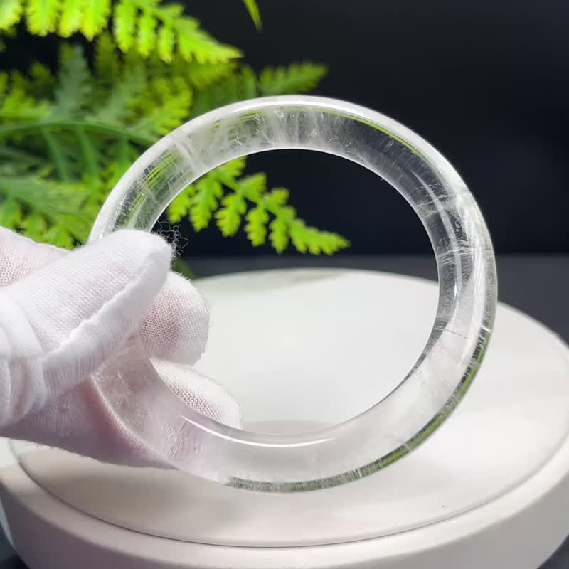 精美 白水晶手鐲 55+MM 冰透閃片石英手環 純潔平衡守護智慧啟迪 - 手鍊/手環 - 水晶 白色